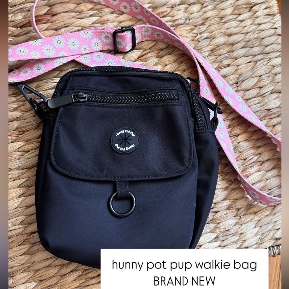 Black Crossbody Bag with Pink Floral Strap